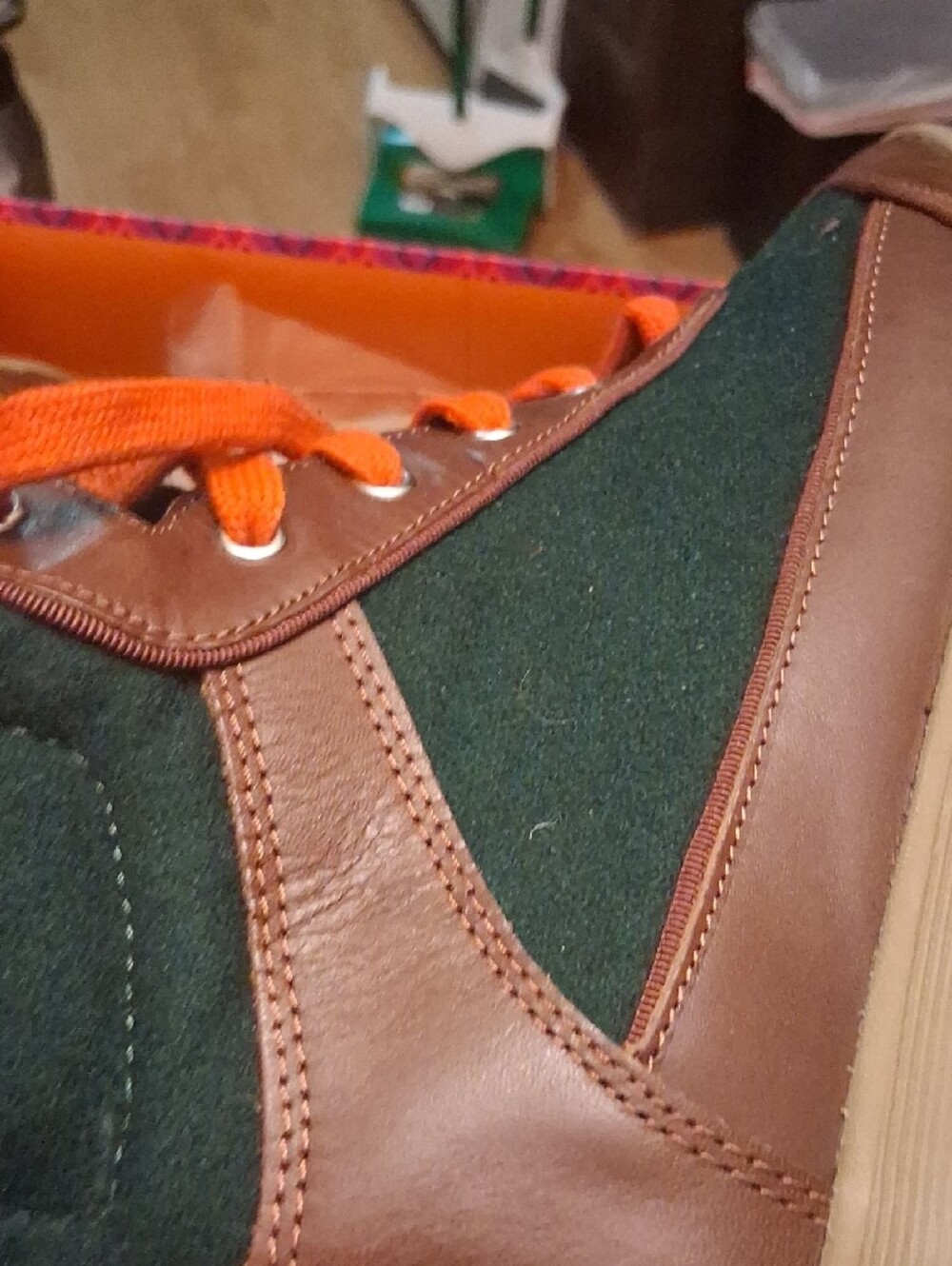 Tory Burch Forest Green and Orange Leather-Trim High-Top Sneakers - Picture 3 of 5